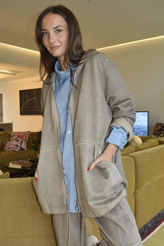 Anine Soft Touch Seam Pocket Hoodie Washed Mocha 